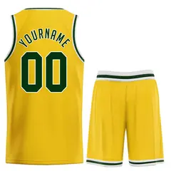 Classic Yellow Hunter Green-White Team Basketball Jersey 2