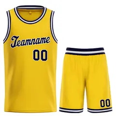 Classic Yellow Navy-White Team Basketball Jersey