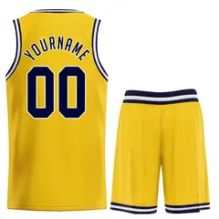 Classic Yellow Navy-White Team Basketball Jersey 2