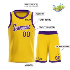Classic Yellow Purple-White Team Basketball Jersey 3