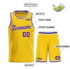 Classic Yellow Purple-White Team Basketball Jersey 3