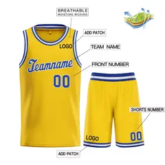 Classic Yellow Royal-White Team Basketball Jersey 3