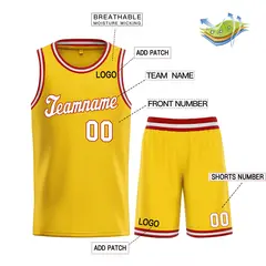 Classic Yellow White-Red Team Basketball Jersey 3