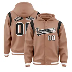 Coffee Brown Black Varsity Letterman Color Block Hoodie Jacket 1