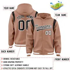 Coffee Brown Black Varsity Letterman Color Block Hoodie Jacket 4