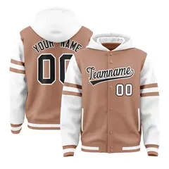 Coffee Brown White Varsity Letterman Three Stripes Raglan Jacket Hoodie 1