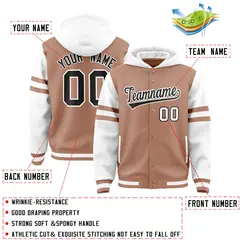 Coffee Brown White Varsity Letterman Three Stripes Raglan Jacket Hoodie 4