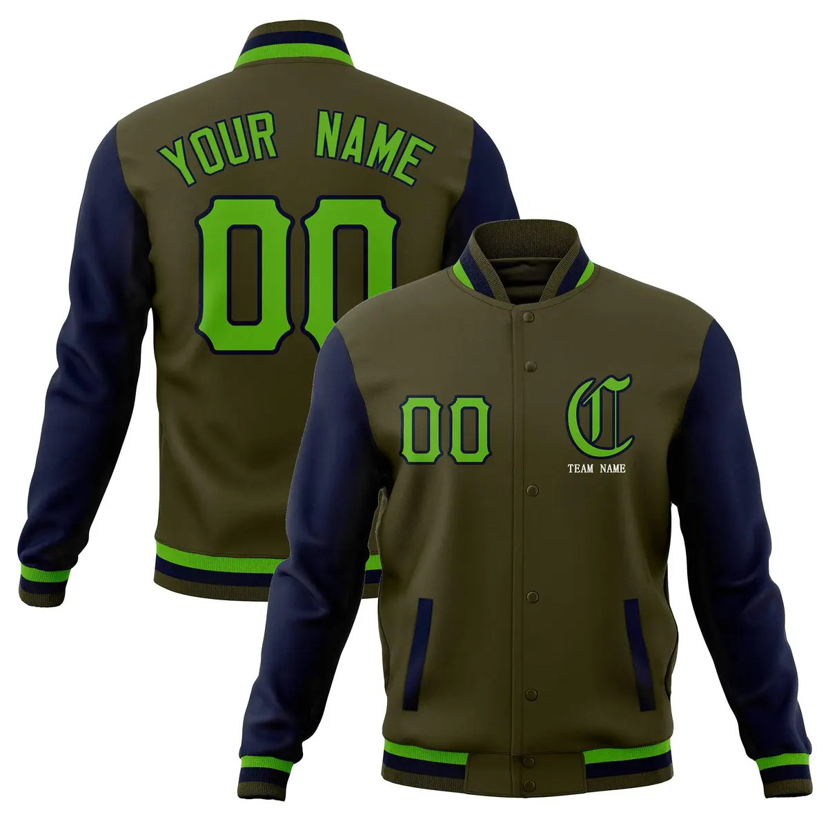 Cotton Blend Full-Snap Varsity Letterman Baseball Jacket