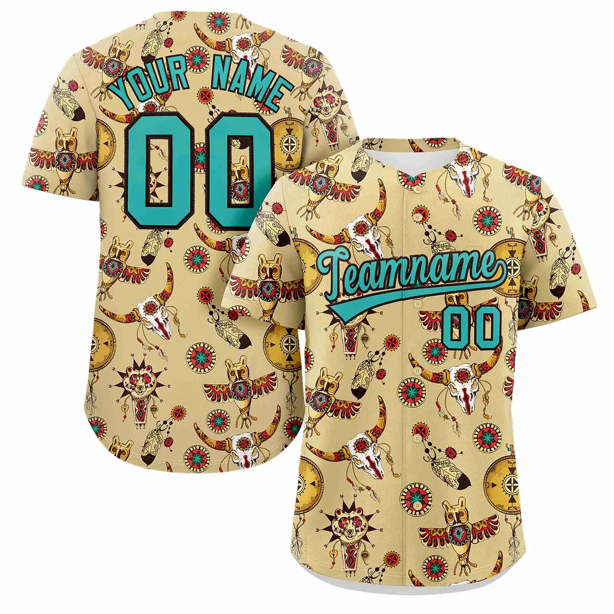 Cream 3D Graffiti Pattern Authentic Baseball Jersey
