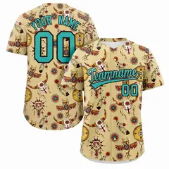 Cream 3D Graffiti Pattern Authentic Baseball Jersey