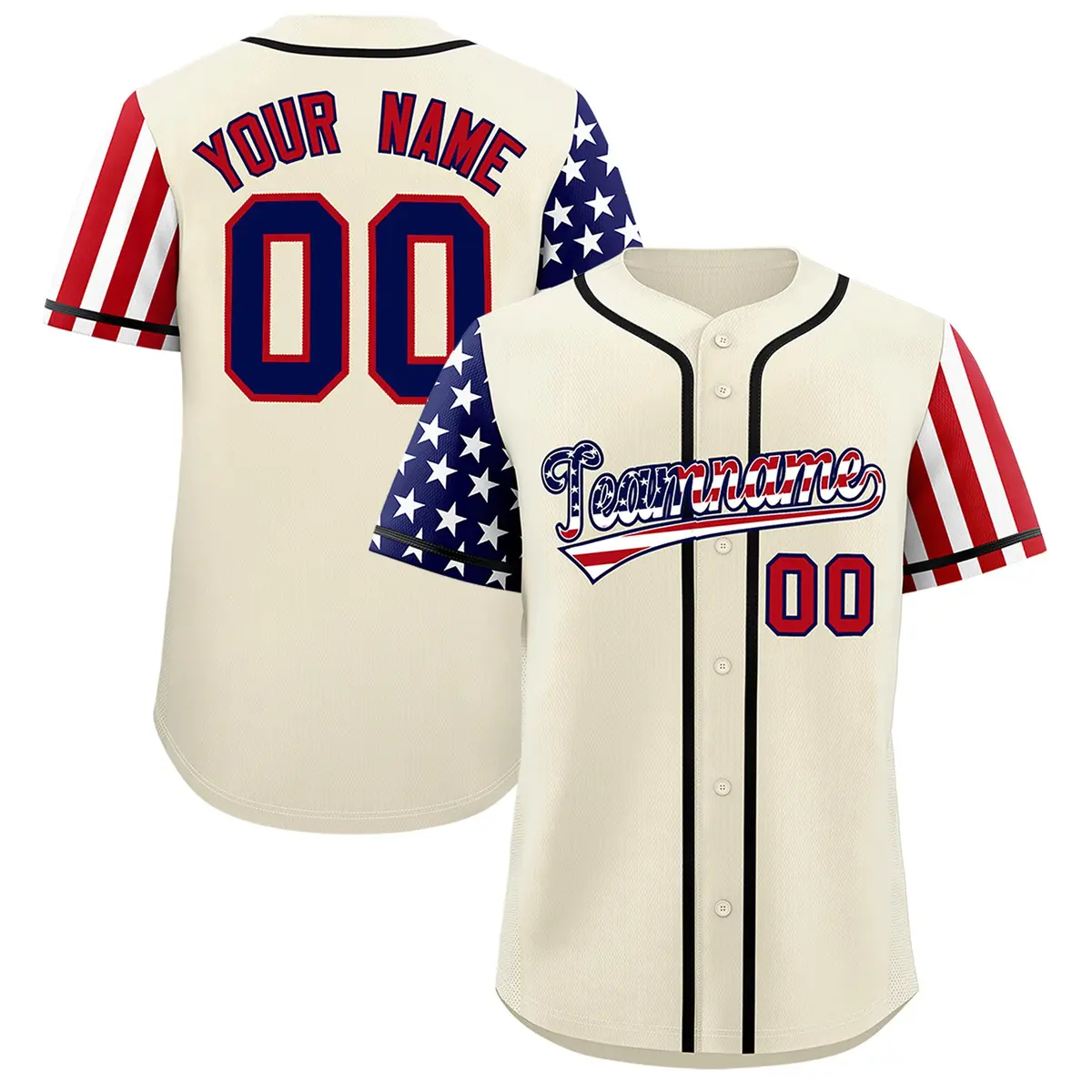 Cream American Flag Design Baseball Jersey