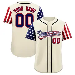 Cream American Flag Design Baseball Jersey