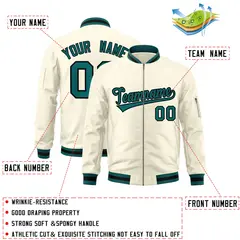 Cream Aqua-Black Varsity Full-Zip Letterman Bomber Jacket 2