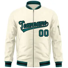 Cream Aqua-Black Varsity Full-Zip Letterman Bomber Jacket 3