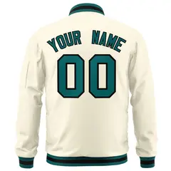 Cream Aqua-Black Varsity Full-Zip Letterman Bomber Jacket 4