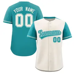 Cream Aqua Color Block Raglan Baseball Jersey 1