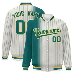 Cream Aqua Gradient Pinstripe Varsity Full-Snap Letterman Jacket 1