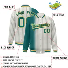 Cream Aqua Gradient Pinstripe Varsity Full-Snap Letterman Jacket 2