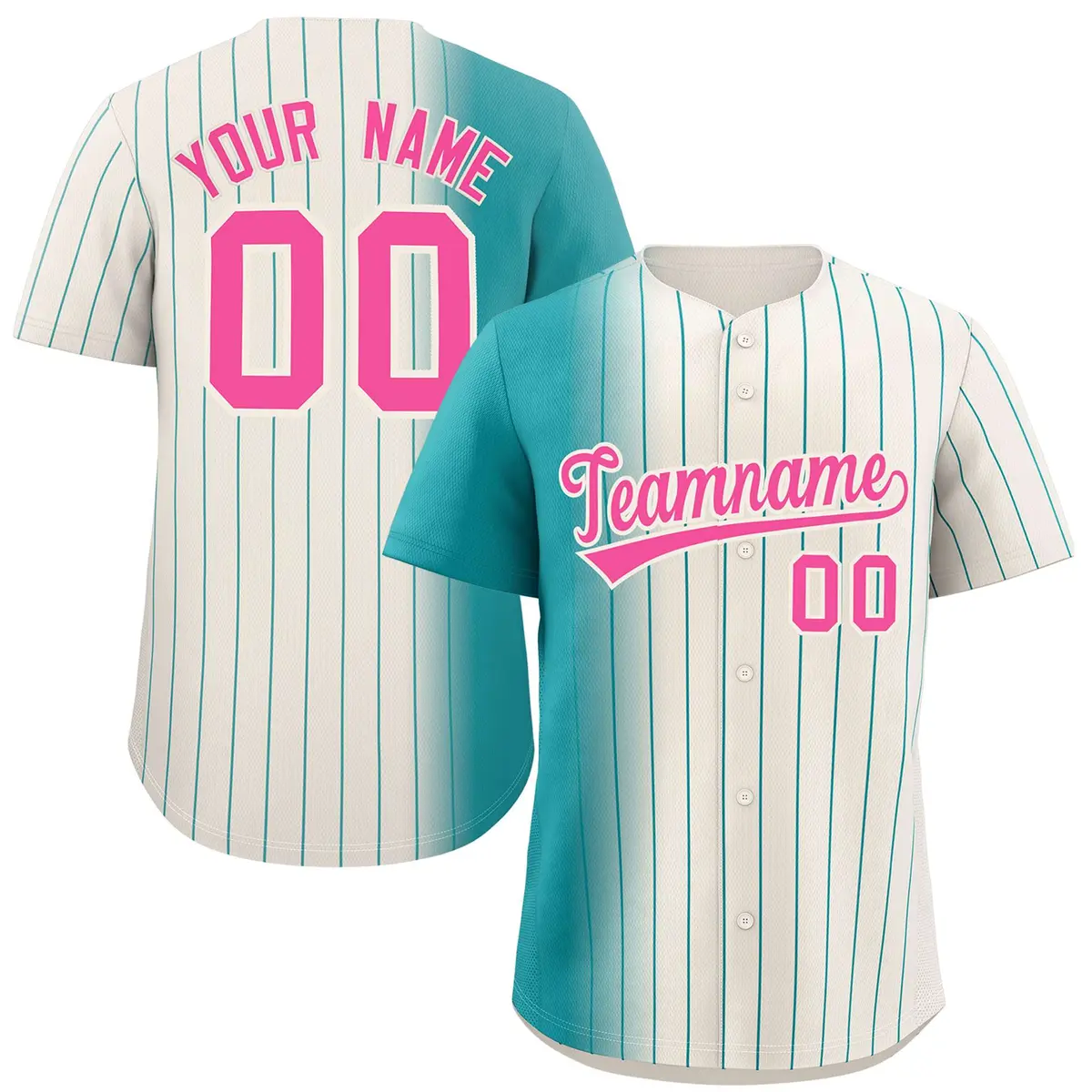 Cream Aqua Pinstripe Gradient Baseball Jersey