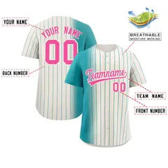 Cream Aqua Pinstripe Gradient Baseball Jersey 2