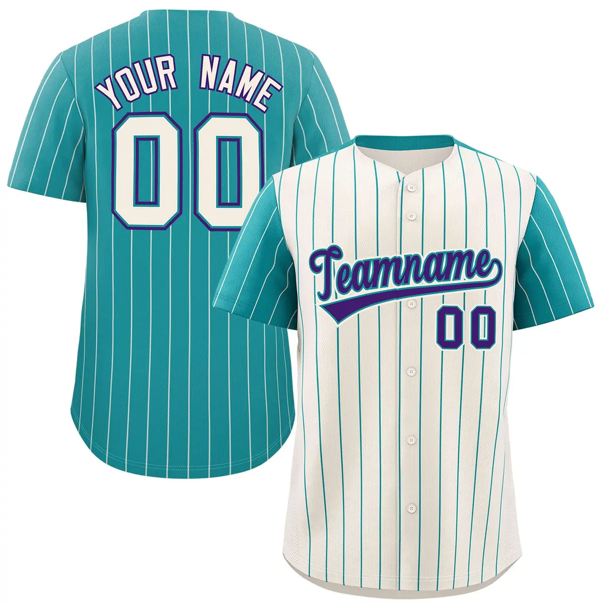 Cream Aqua Pinstripe Raglan Sleeves Baseball Jersey