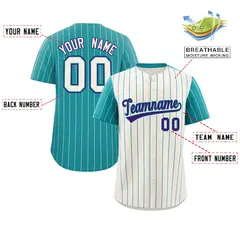 Cream Aqua Pinstripe Raglan Sleeves Baseball Jersey 2