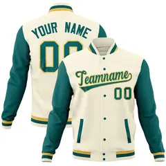 Cream Aqua Raglan Full-Snap Varsity Letterman Jacket 1