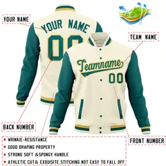 Cream Aqua Raglan Full-Snap Varsity Letterman Jacket 4