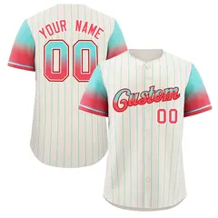 Cream Aqua-Red Stripe Gradient Baseball Jersey