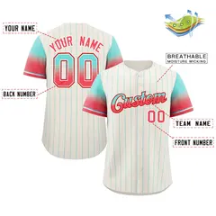 Cream Aqua-Red Stripe Gradient Baseball Jersey 2