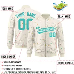 Cream Aqua Splash Graffiti Varsity Full-Zip Letterman Jacket 2