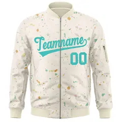 Cream Aqua Splash Graffiti Varsity Full-Zip Letterman Jacket 3
