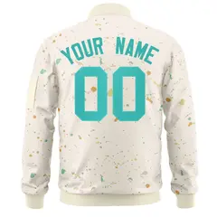 Cream Aqua Splash Graffiti Varsity Full-Zip Letterman Jacket 4