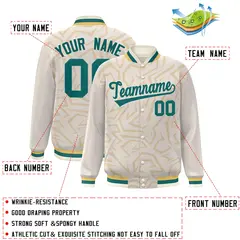 Cream Aqua Stripe Graffiti Pattern Varsity Full-Snap Jacket 2