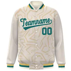 Cream Aqua Stripe Graffiti Pattern Varsity Full-Snap Jacket 3
