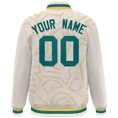 Cream Aqua Stripe Graffiti Pattern Varsity Full-Snap Jacket 4