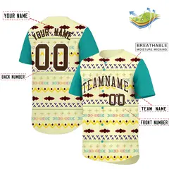 Cream Aqua White Mexican Style Baseball Jersey 2