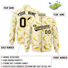 Cream Banana Pattern Varsity Letterman Bomber Jacket 2