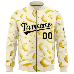 Cream Banana Pattern Varsity Letterman Bomber Jacket 3