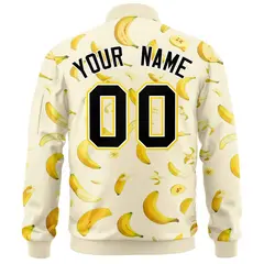 Cream Banana Pattern Varsity Letterman Bomber Jacket 4