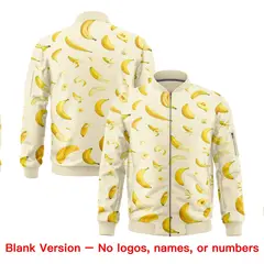 Cream Banana Pattern Varsity Letterman Bomber Jacket 8