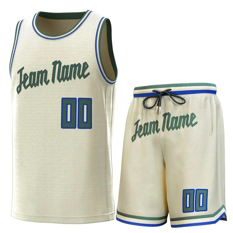 Cream Beige-Royal Classic Sets Basketball Jersey