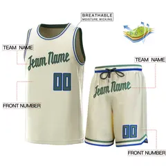Cream Beige-Royal Classic Sets Basketball Jersey 2