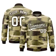 Cream Black Camo Varsity Full-Zip Letterman Bomber Jacket