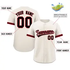 Cream Black Full Button Authentic Baseball Jersey 2