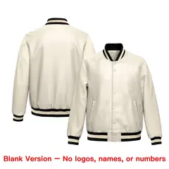 Cream Black Full-Snap Faux Leather Varsity Letterman Jacket 6