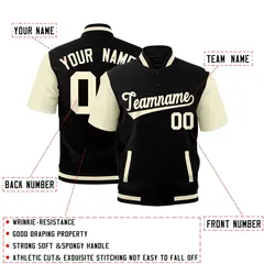 Cream Black Full-Snap Short Sleeve Varsity Jacket 2