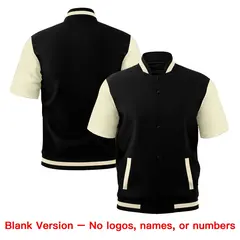 Cream Black Full-Snap Short Sleeve Varsity Jacket 7