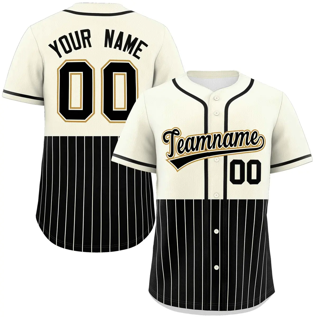 Cream Black Half Stripe Authentic Baseball Jersey