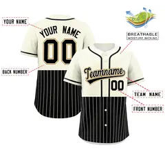 Cream Black Half Stripe Authentic Baseball Jersey 2